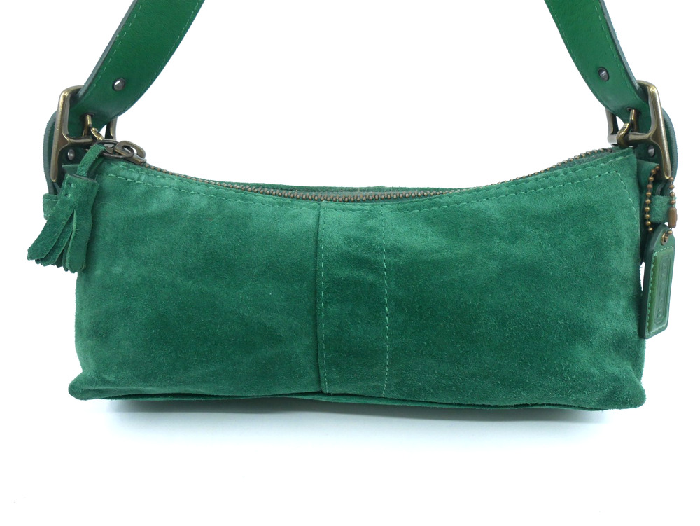 Y2K Coach Hampton Suede Demi Emerald Green Baguette Shoulder Purse Bag #7470